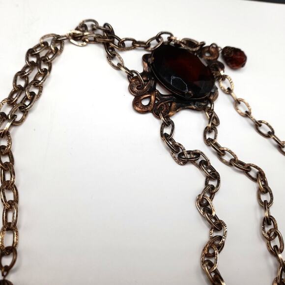 Vintage Hong Kong Boho Chain Belt Brown Glass Stones 32" Filigree 1960s - Picture 4 of 10